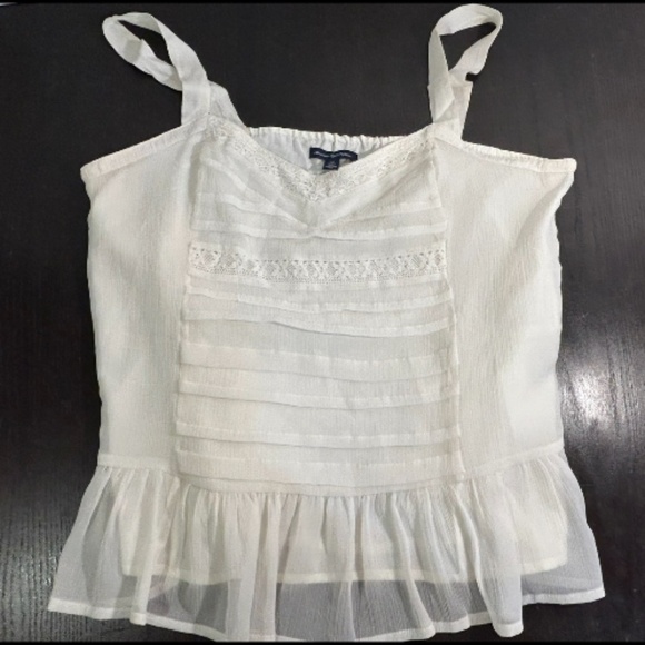 American Eagle Outfitters Lace & Chiffon Pleated Cami Tank Top Cream Size L - Picture 1 of 16